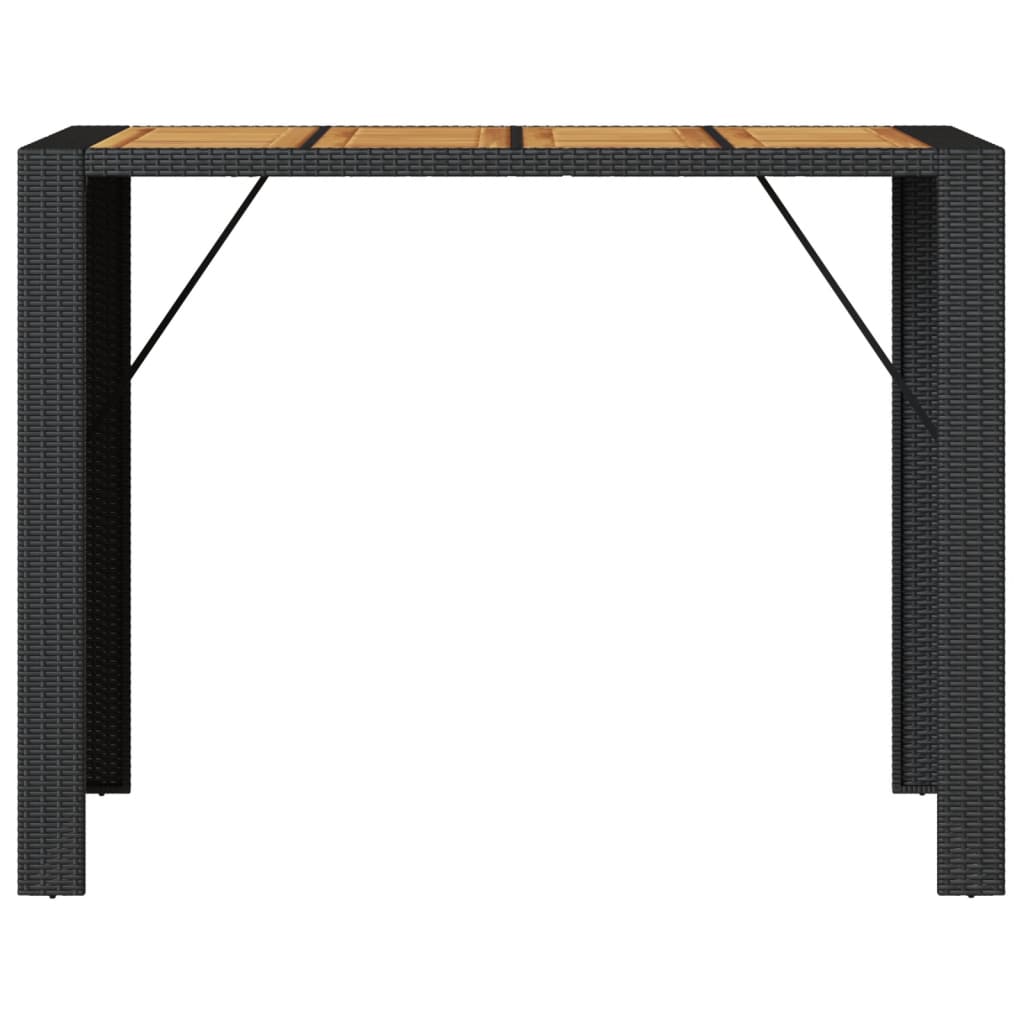 Masă bar grădină blat lemn acacia negru 145x80x110 cm poliratan