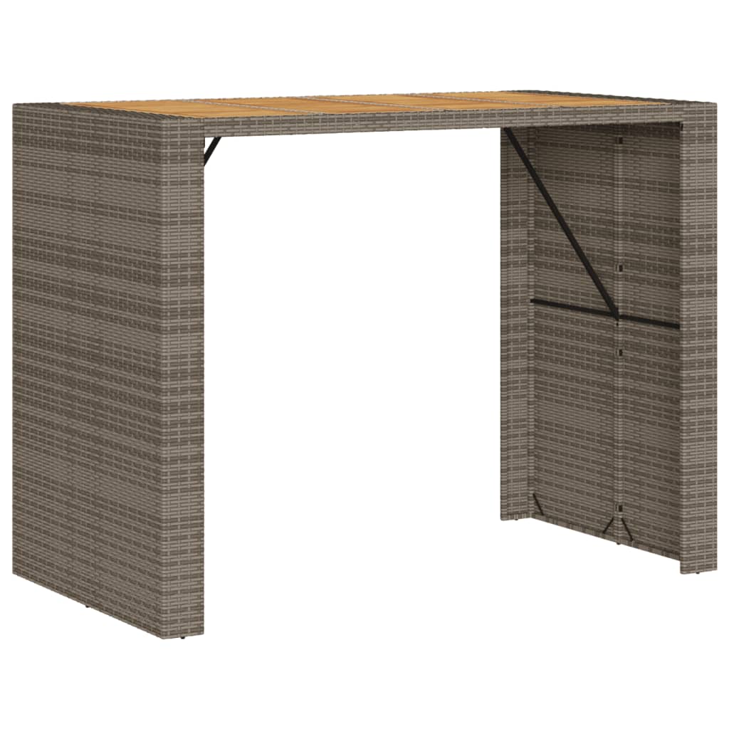 Masă bar grădină, blat lemn acacia, gri 145x80x110 cm poliratan