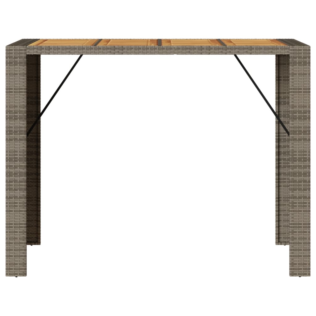 Masă bar grădină, blat lemn acacia, gri 145x80x110 cm poliratan