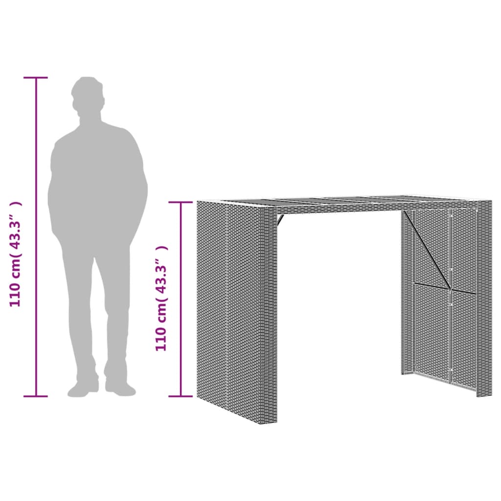 Masă bar grădină, blat lemn acacia, gri 145x80x110 cm poliratan