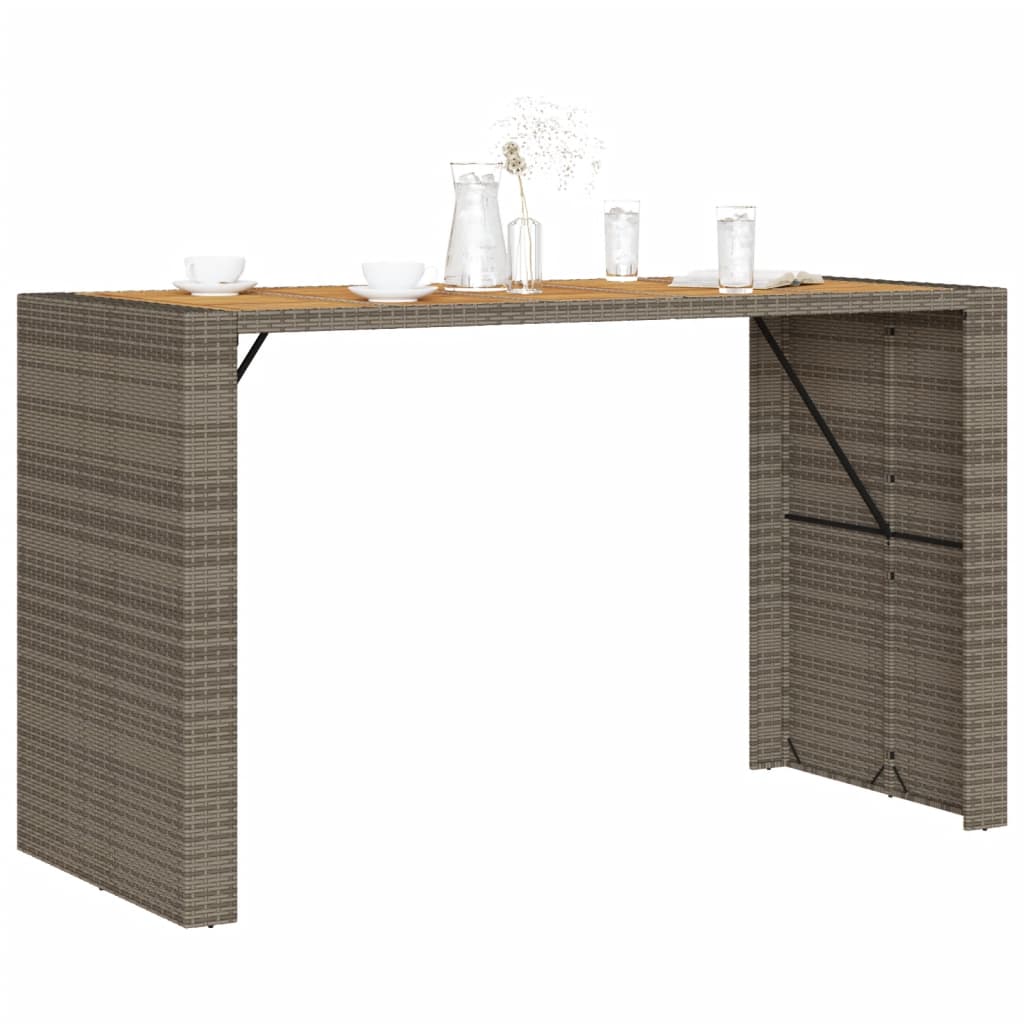 Masă bar grădină, blat lemn acacia, gri 185x80x110 cm poliratan