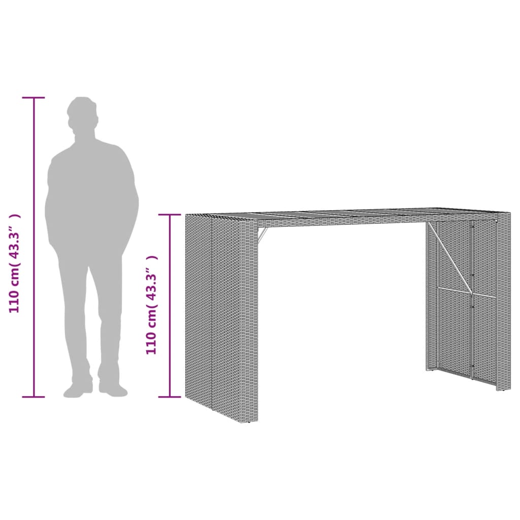 Masă bar grădină, blat lemn acacia, gri 185x80x110 cm poliratan