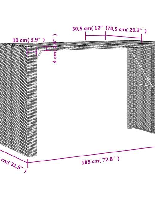 Încărcați imaginea în vizualizatorul Galerie, Masă bar grădină, blat lemn acacia, gri 185x80x110 cm poliratan
