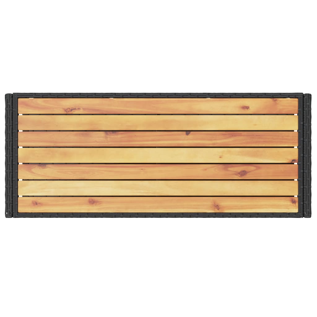 Cărucior de bar cu 3 niveluri negru poliratan & lemn de acacia