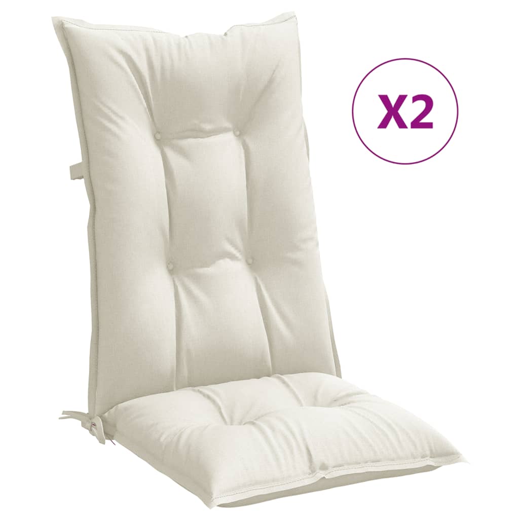 Perne scaun spătar înalt, 2 buc. melanj crem 120x50x7 cm textil