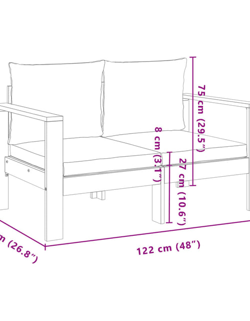 Încărcați imaginea în vizualizatorul Galerie, Canapea de grădină cu perne, 2 locuri, lemn masiv de acacia
