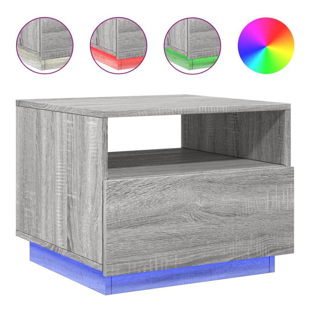 Măsuță de cafea cu lumini LED, gri sonoma, 50x49x40 cm