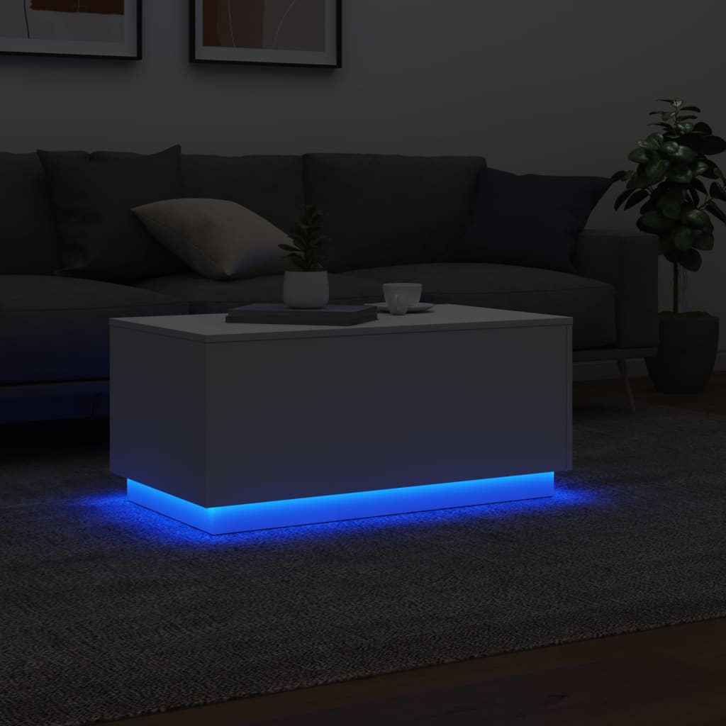 Măsuță de cafea cu lumini LED, alb, 90x50x40 cm