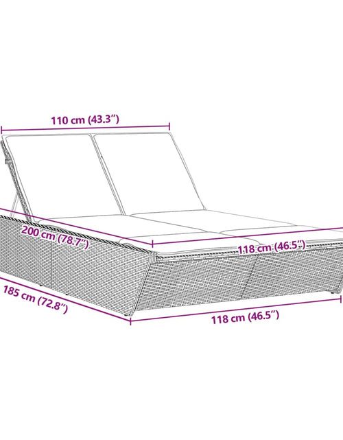 Încărcați imaginea în vizualizatorul Galerie, Șezlong dublu cu perne, negru, poliratan
