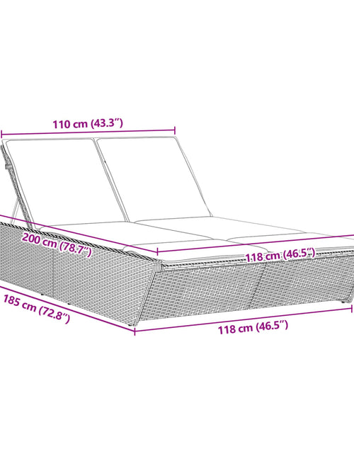 Încărcați imaginea în vizualizatorul Galerie, Șezlong dublu cu perne, maro, poliratan
