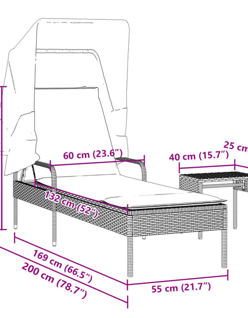 Загрузите изображение в средство просмотра галереи, Șezlong cu baldachin și masă, maro, poliratan
