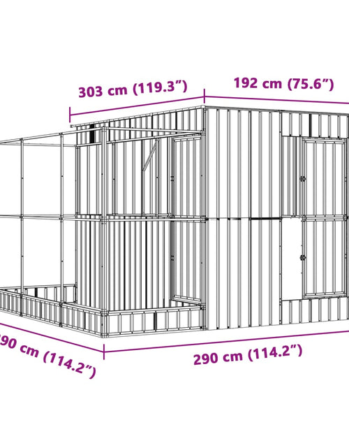 Încărcați imaginea în vizualizatorul Galerie, Voliera de păsări cu extensie, argintiu, 290x303x216 cm, oțel
