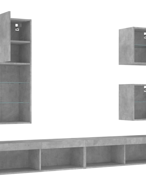 Încărcați imaginea în vizualizatorul Galerie, Unități TV de perete cu LED-uri 5 piese gri beton lemn compozit
