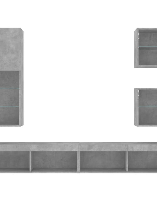 Încărcați imaginea în vizualizatorul Galerie, Unități TV de perete cu LED-uri 5 piese gri beton lemn compozit
