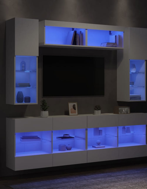 Încărcați imaginea în vizualizatorul Galerie, Set comode TV de perete, 6 piese, cu lumini LED, alb
