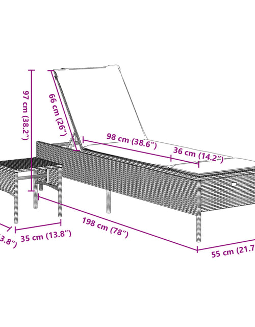 Încărcați imaginea în vizualizatorul Galerie, Șezlong cu masă și pernă, maro, poliratan
