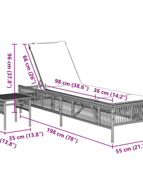 Загрузите изображение в средство просмотра галереи, Șezlonguri de plajă cu masă, 2 buc., maro, poliratan
