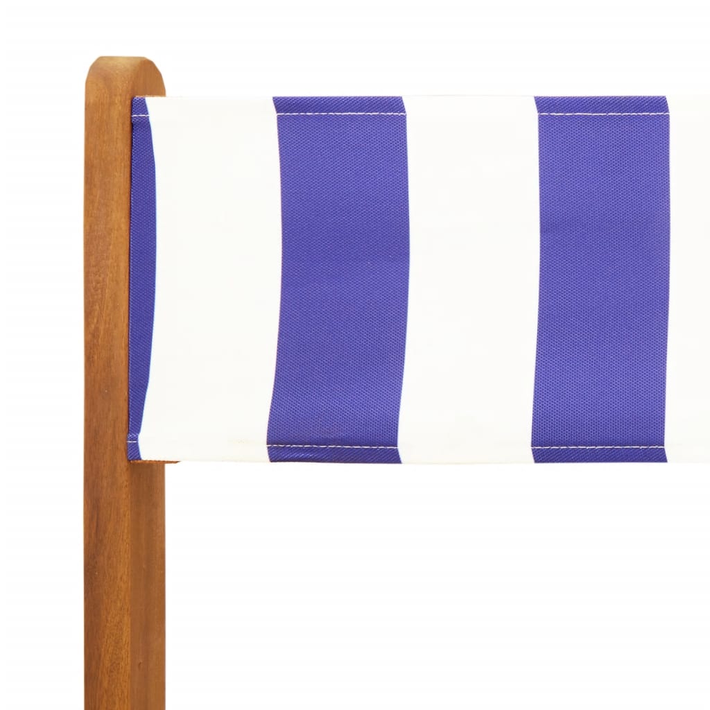 Scaune de bistro 2 buc., alb și albastru și lemn masiv acacia