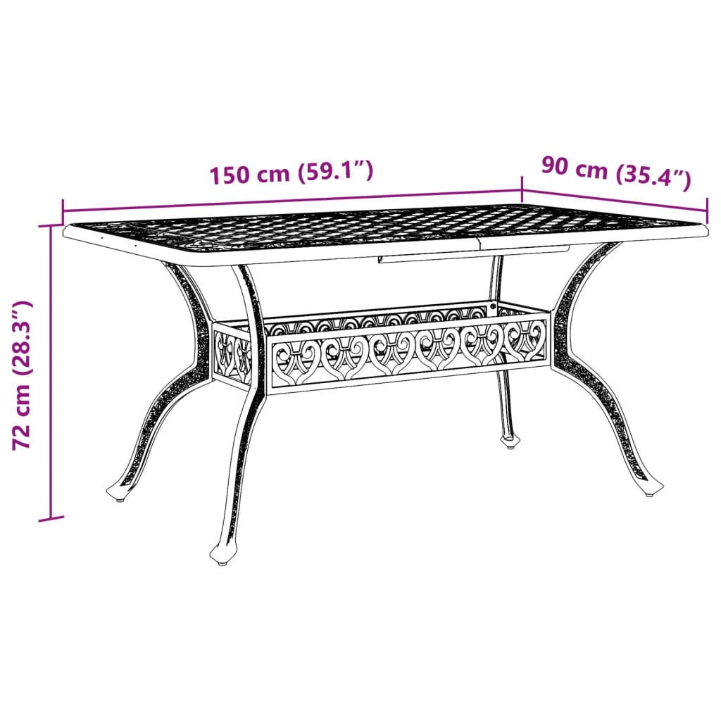 Masă de grădină, bronz, 150x90x72 cm, aluminiu turnat