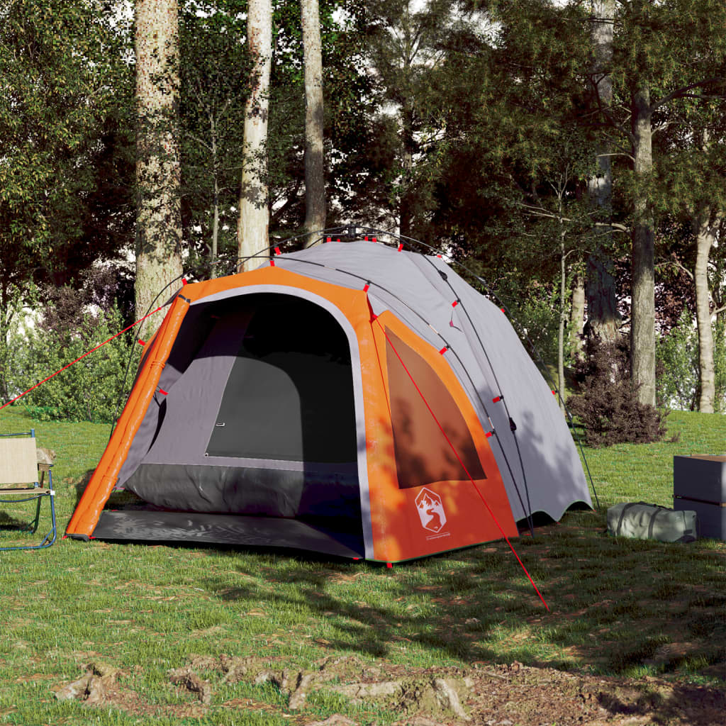 Cort camping cupolă 3 persoane, gri/portocaliu, setare rapidă