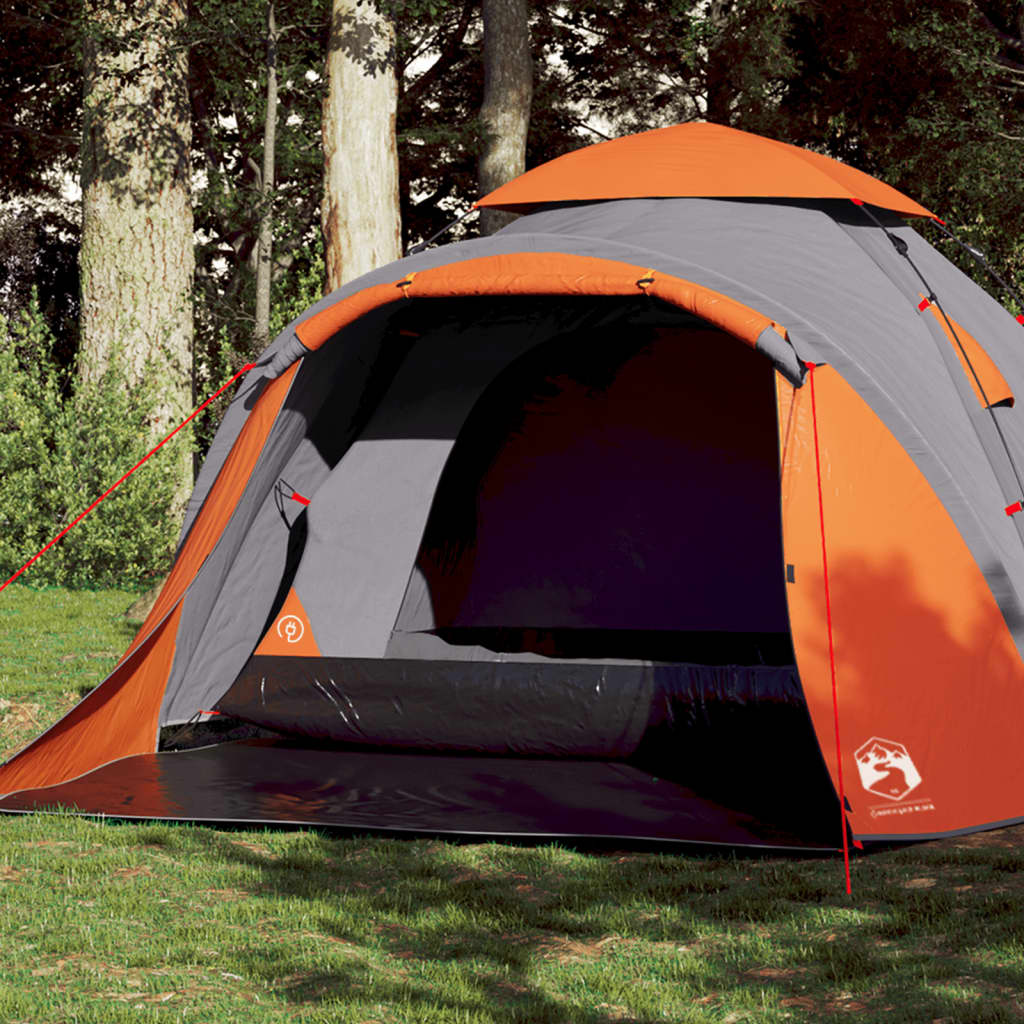 Cort camping cupolă 3 persoane, gri/portocaliu, setare rapidă