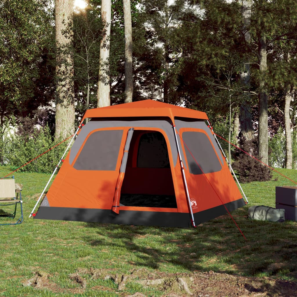 Cort camping cupolă 4 persoane, gri/portocaliu, setare rapidă