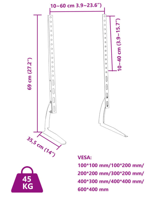 Încărcați imaginea în vizualizatorul Galerie, Suport TV 2 buc. ecran de 37-75 inchi Max VESA 600x400 mm 45kg
