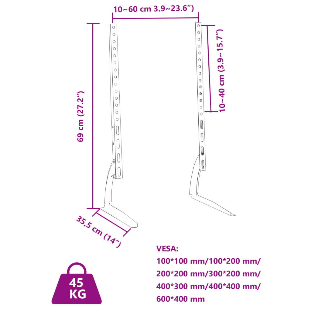 Suport TV 2 buc. ecran de 37-75 inchi Max VESA 600x400 mm 45kg