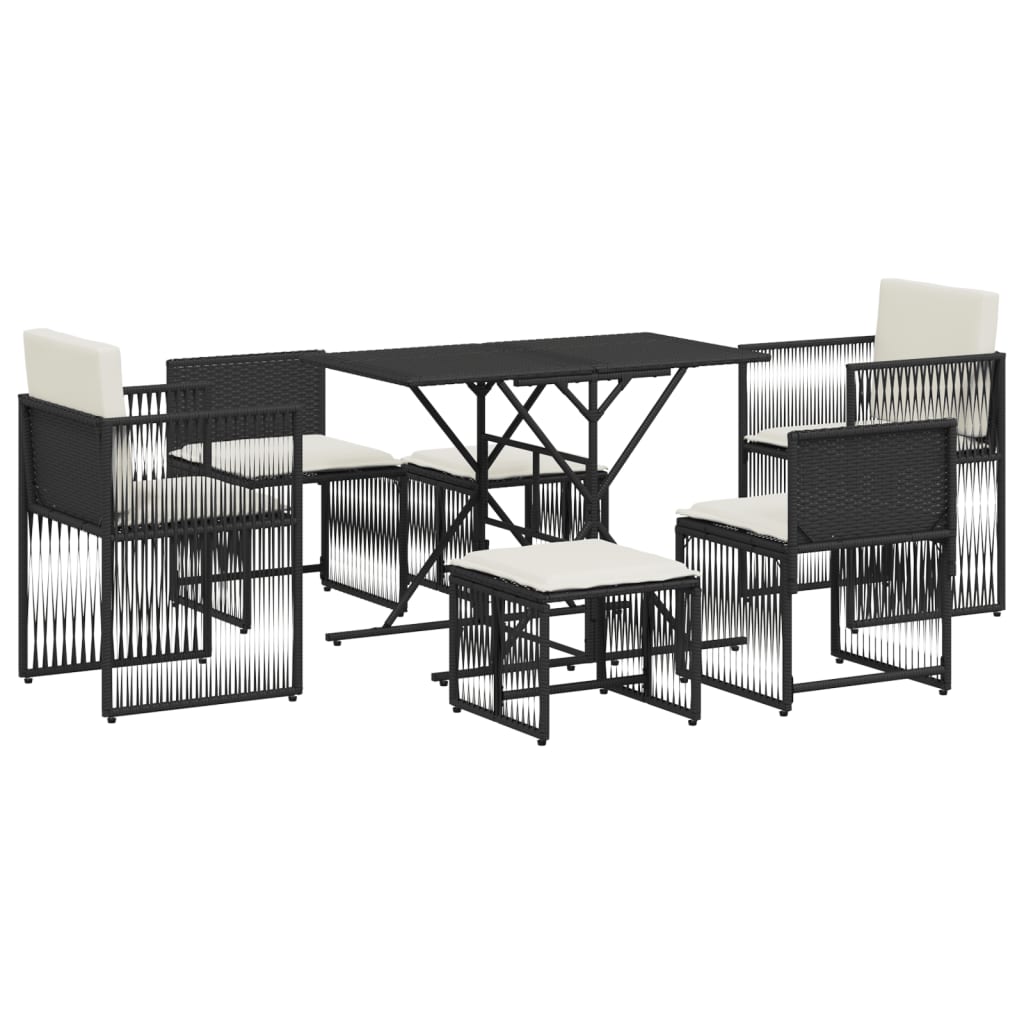 Set mobilier de grădină cu perne, 7 piese, negru, poliratan