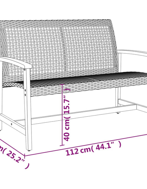 Încărcați imaginea în vizualizatorul Galerie, Bancă de grădină, negru, 112 cm, poliratan și lemn de acacia
