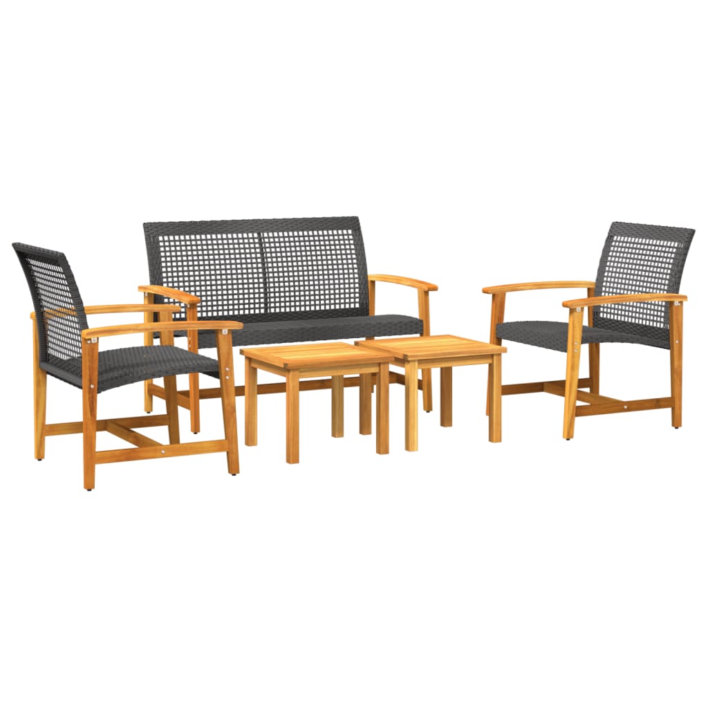 Set mobilier de grădină, 5 piese, poliratan negru/lemn acacia