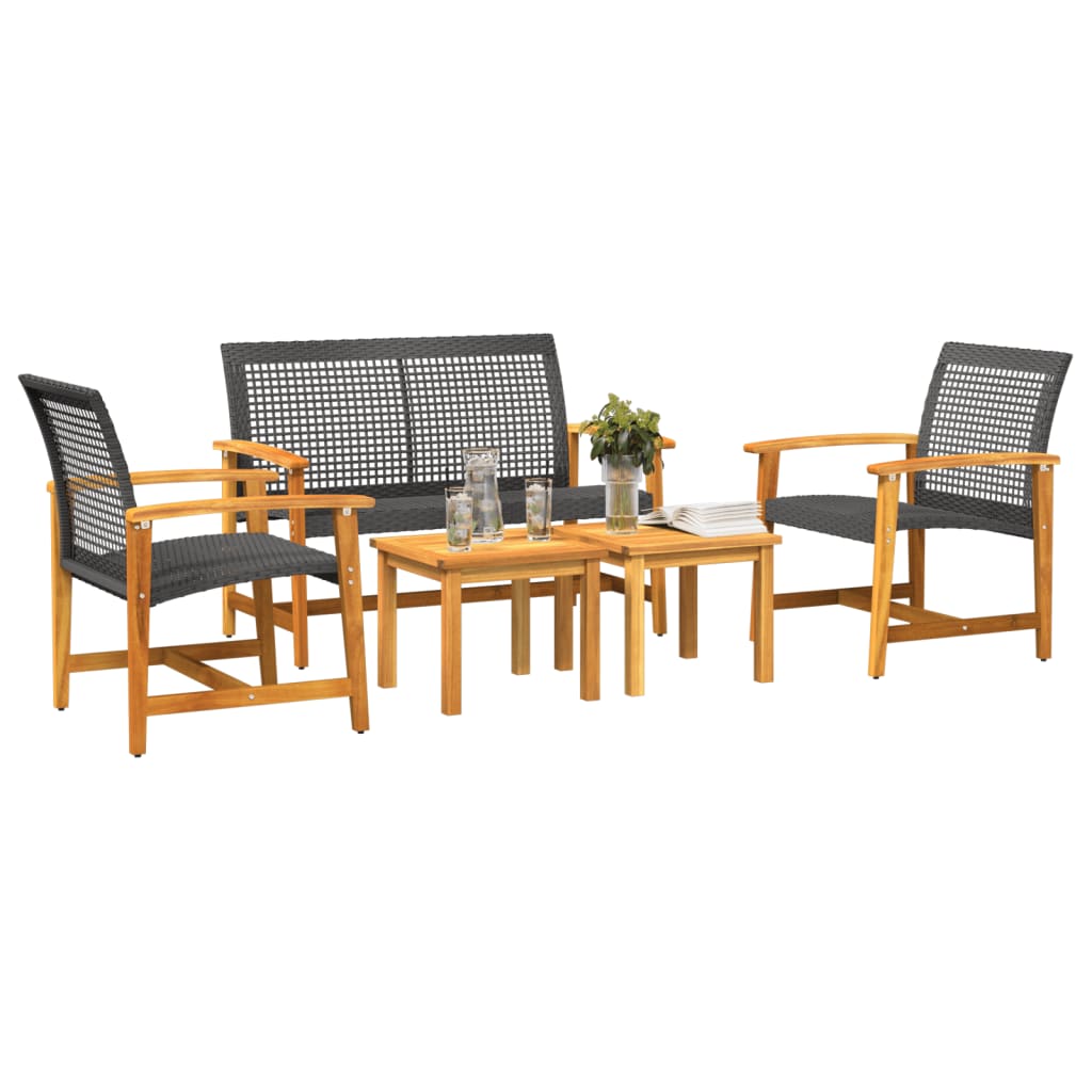 Set mobilier de grădină, 5 piese, poliratan negru/lemn acacia