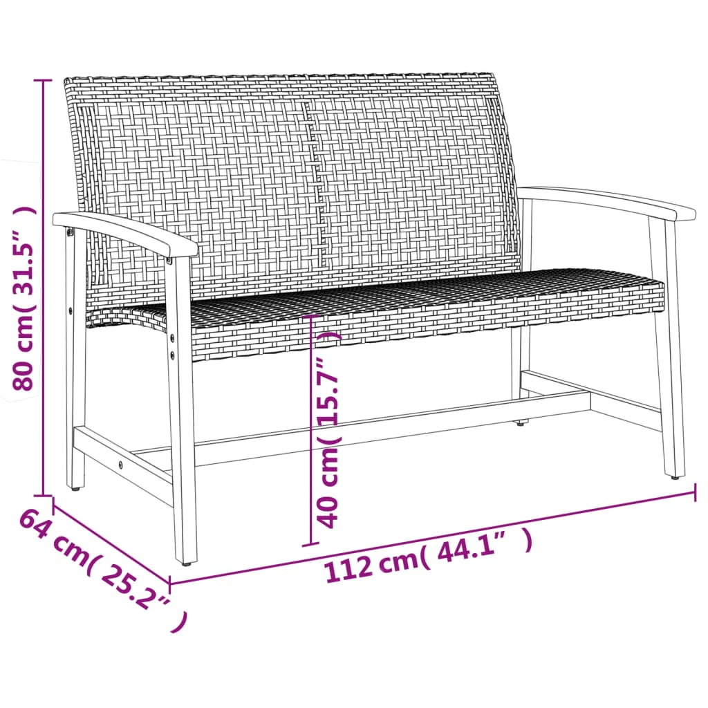 Set mobilier de grădină, 5 piese, poliratan negru/lemn acacia