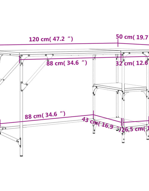 Încărcați imaginea în vizualizatorul Galerie, Birou, stejar sonoma, 120x50x75 cm, metal și lemn prelucrat
