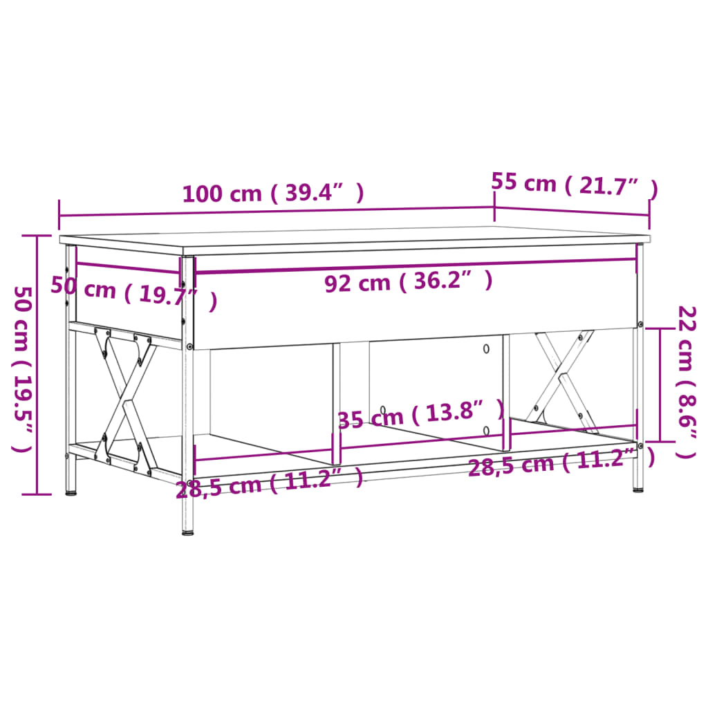 Măsuță de cafea stejar sonoma 100x55x50 cm lemn prelucrat/metal