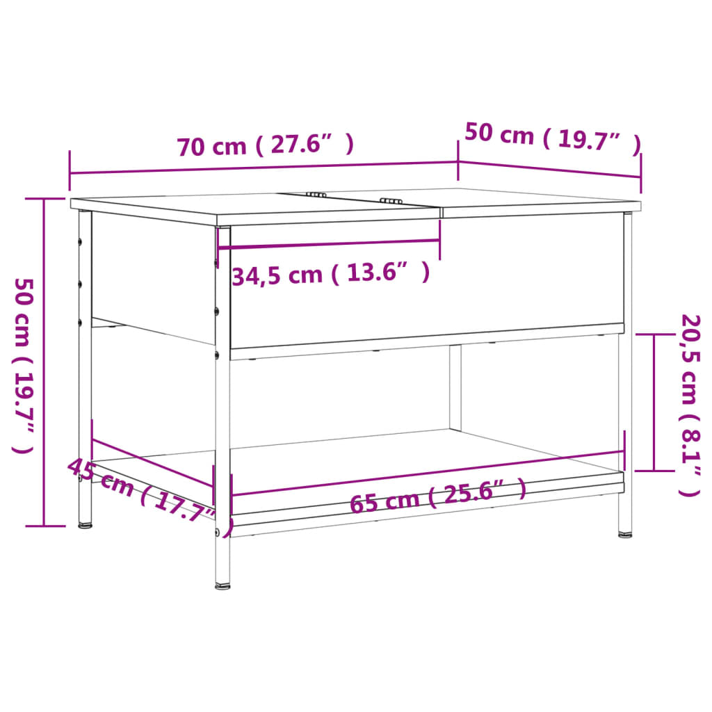 Măsuță de cafea, negru, 70x50x50 cm, lemn prelucrat și metal