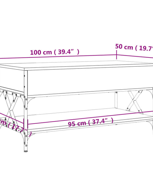 Загрузите изображение в средство просмотра галереи, Măsuță de cafea stejar fumuriu 100x50x50cm lemn prelucrat/metal
