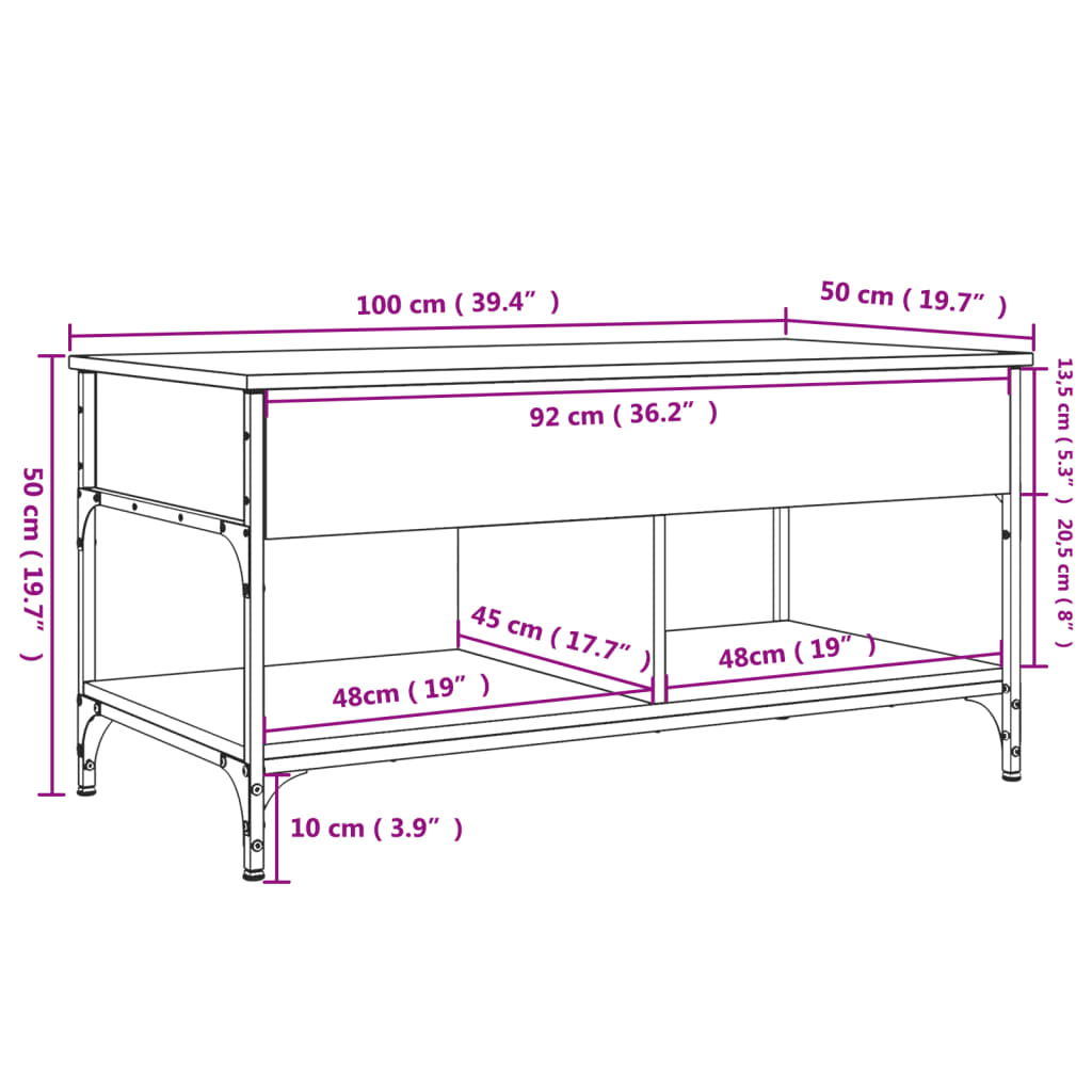 Măsuță de cafea stejar sonoma 100x50x50 cm lemn prelucrat/metal