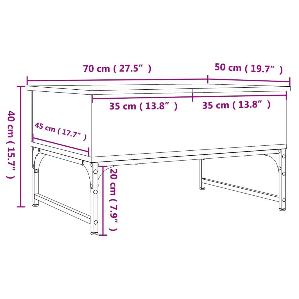 Măsuță de cafea, gri sonoma 70x50x40 cm lemn prelucrat și metal