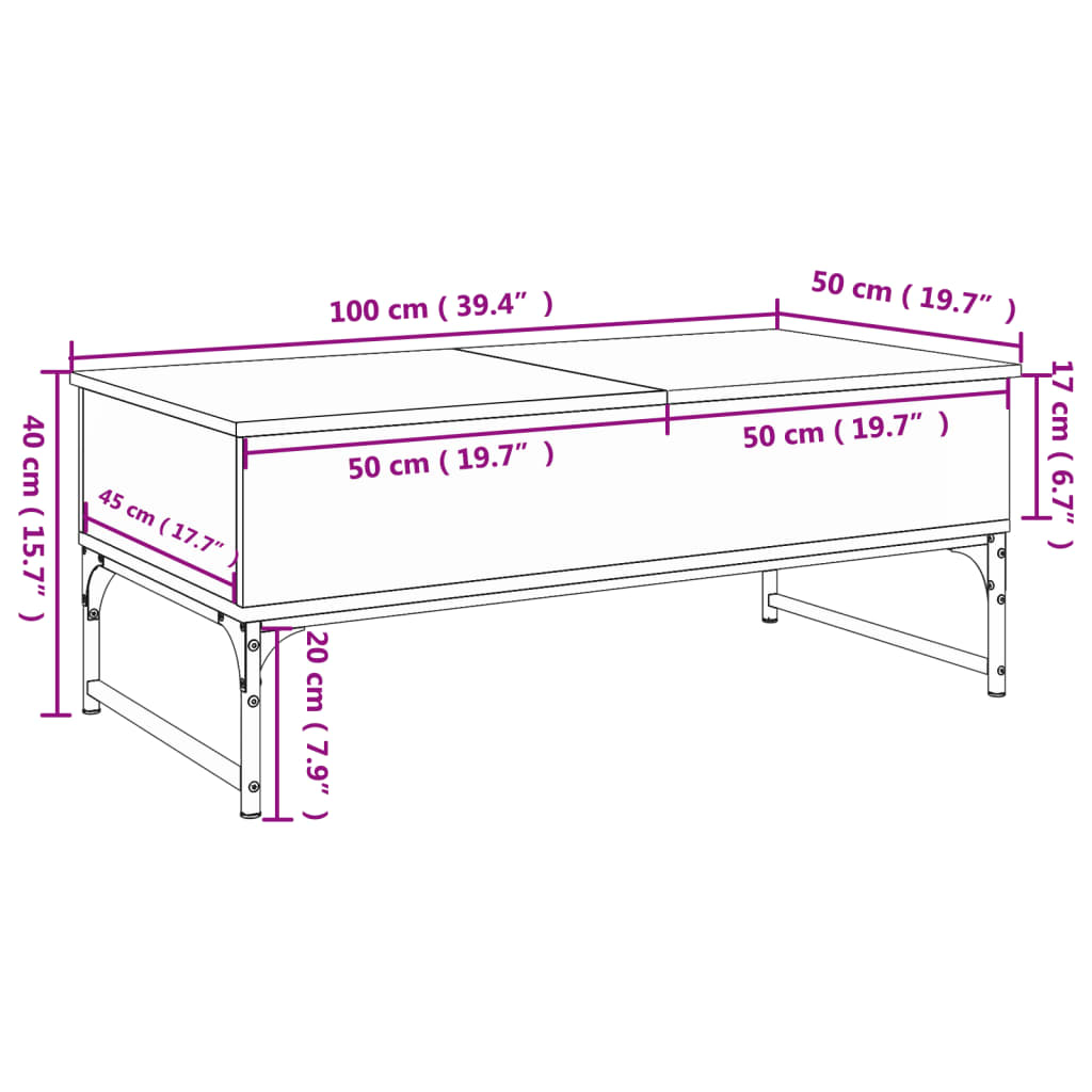 Măsuță de cafea stejar fumuriu 100x50x40cm lemn prelucrat/metal - Lando