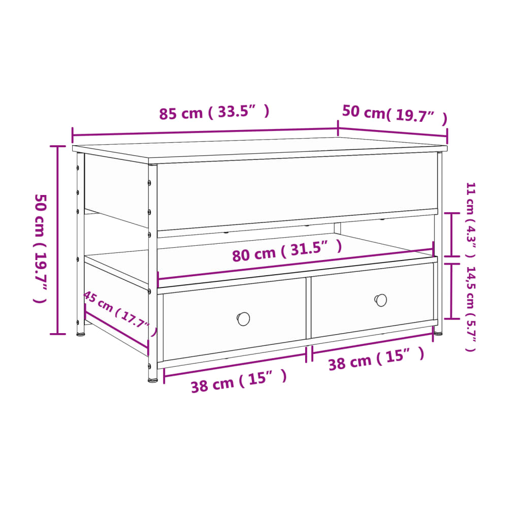 Măsuță de cafea stejar sonoma 85x50x50 cm lemn prelucrat/metal