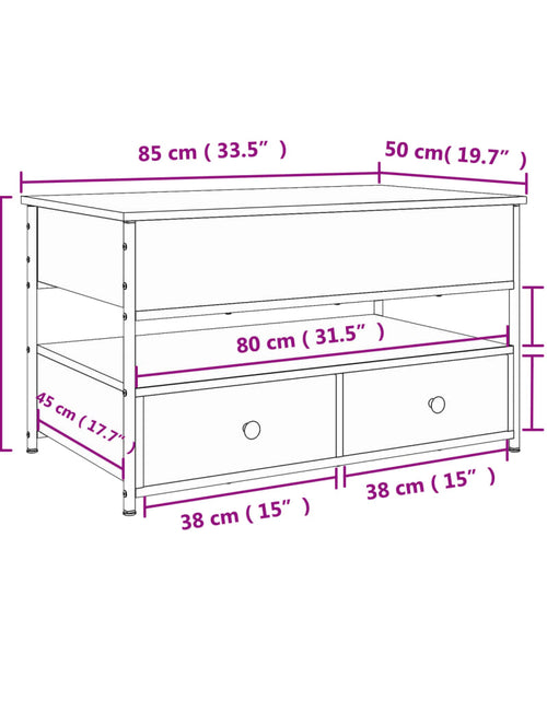 Загрузите изображение в средство просмотра галереи, Măsuță de cafea stejar fumuriu 85x50x50 cm lemn prelucrat/metal
