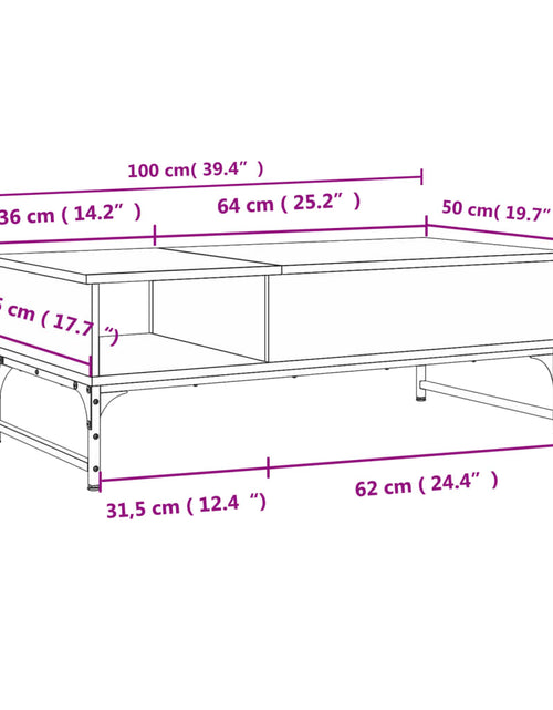 Загрузите изображение в средство просмотра галереи, Măsuță cafea, stejar maro, 100x50x35 cm, lemn prelucrat/metal
