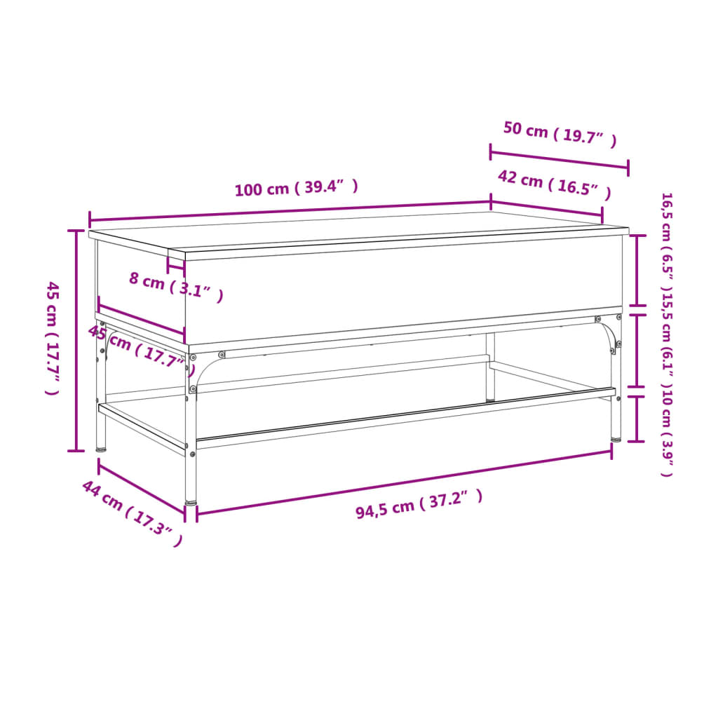 Măsuță cafea stejar sonoma 100x50x45 cm lemn prelucrat și metal