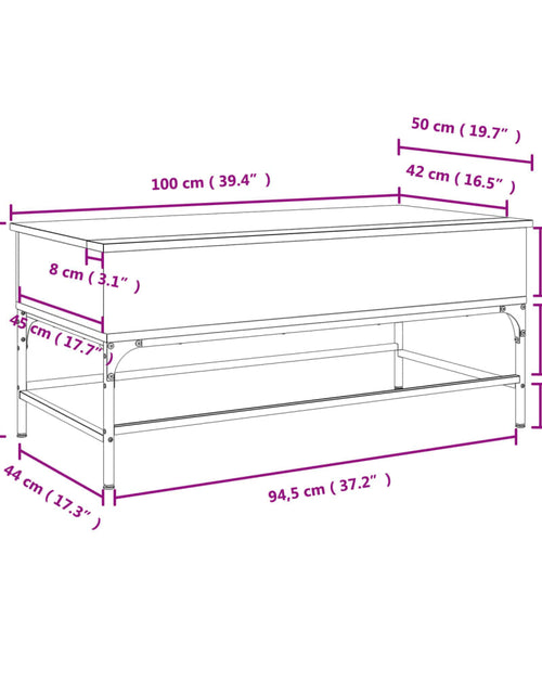 Загрузите изображение в средство просмотра галереи, Măsuță cafea, stejar fumuriu 100x50x45 cm lemn prelucrat/metal

