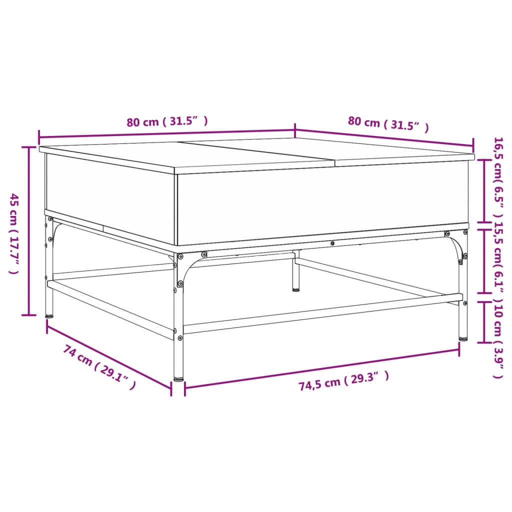 Măsuță de cafea gri sonoma 80x80x45 cm lemn prelucrat și metal