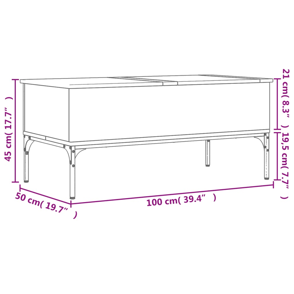 Măsuță cafea, stejar fumuriu 100x50x45 cm lemn prelucrat/metal