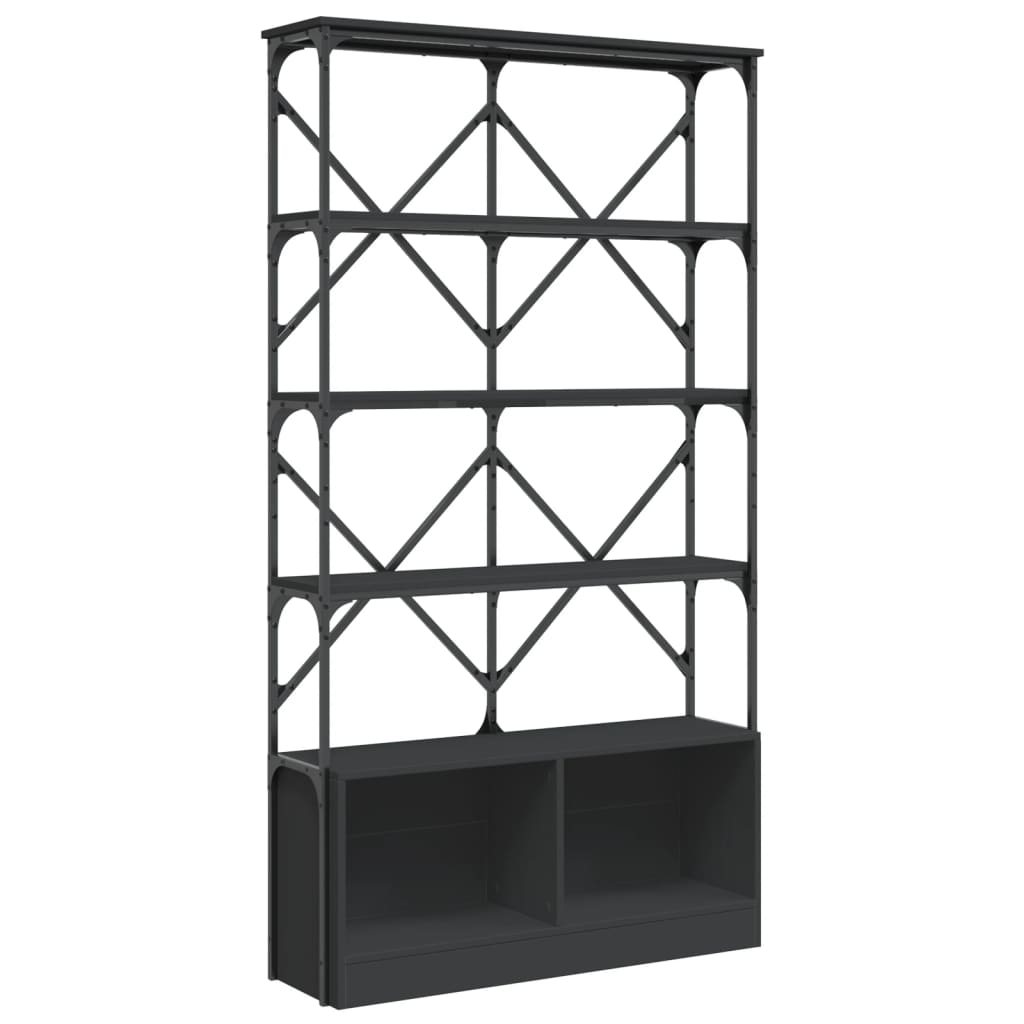 Bibliotecă, negru, 100x26x180 cm, lemn prelucrat și metal - Lando