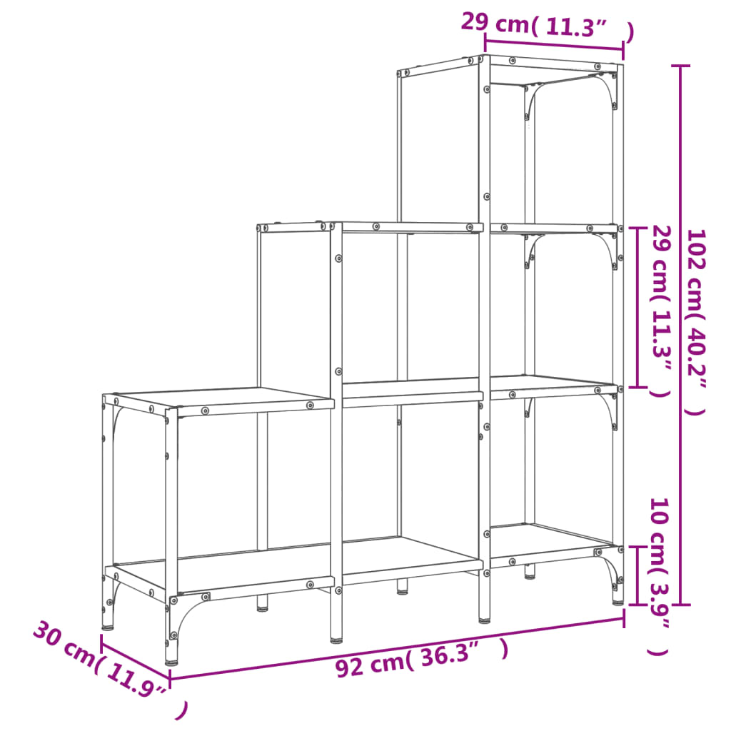 Bibliotecă, gri sonoma, 92x30x102 cm, lemn prelucrat/metal - Lando