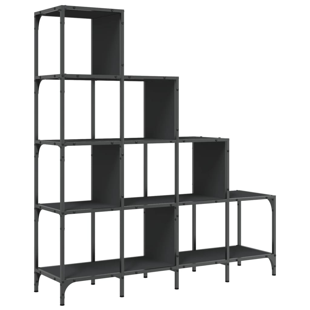 Bibliotecă, negru, 122x30x132 cm, lemn prelucrat și metal - Lando